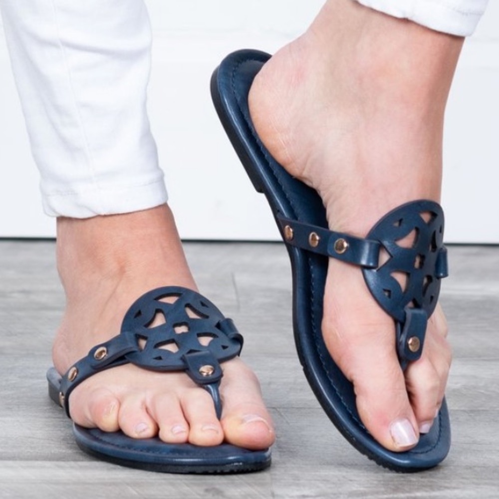 NAVY BLUE ornate thong sandals Pierre Dumas NIB - Picture 12 of 12